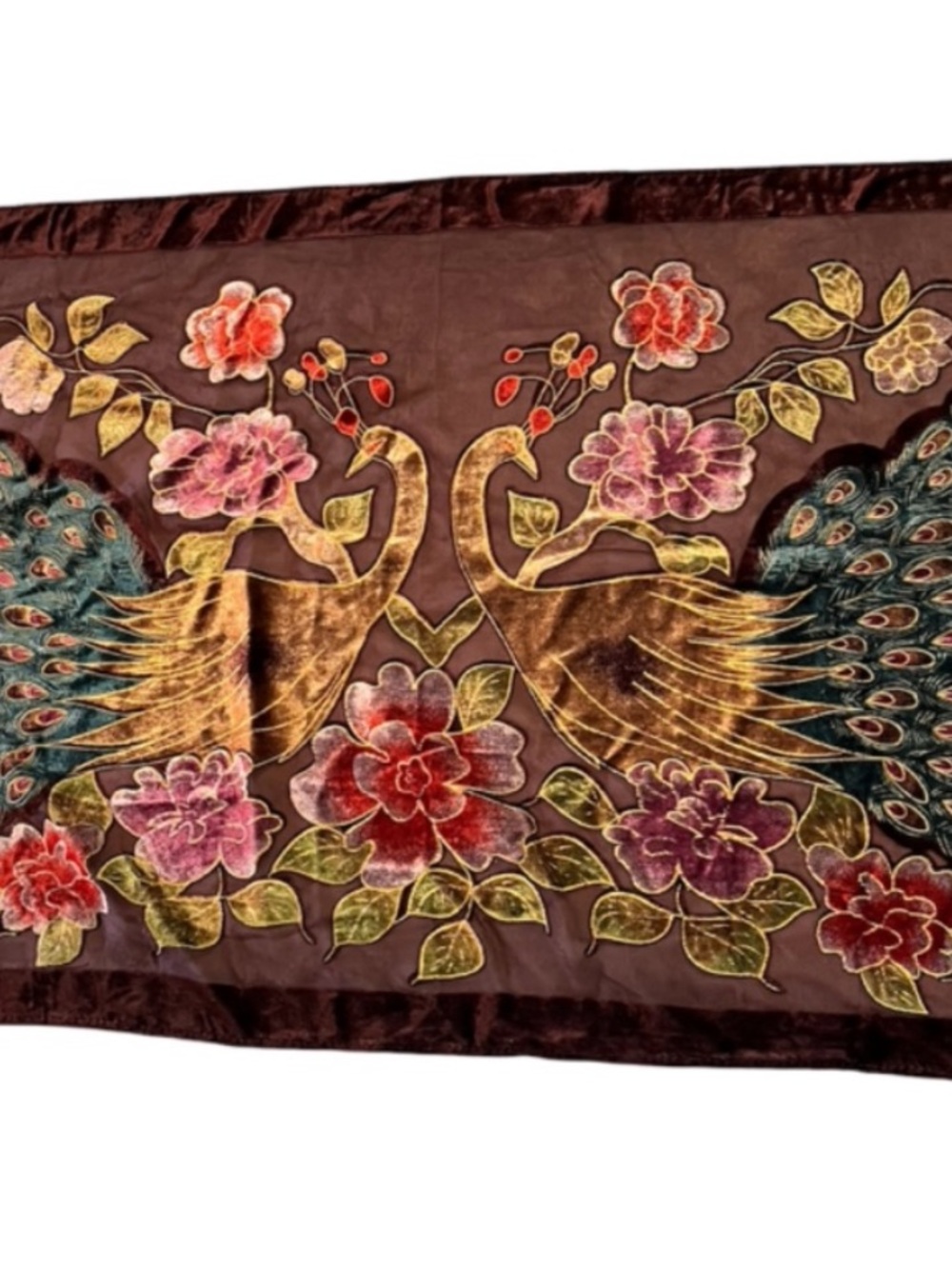 Peacock Shawl Scarf Wrap Burnout Beaded Large Velvet & Silk 
65x19 VINTAGE